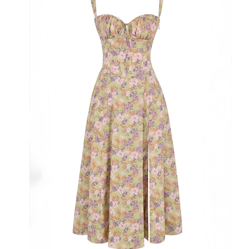 House of CB Carmen Peony Print Bustier Sundress Light Green Floral Corset M+ Cup